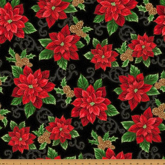 Christmas Splendor Poinsettia Black/Gold