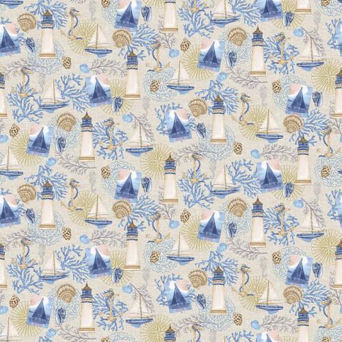 Cobalt Seas- Coastal Collage Beige