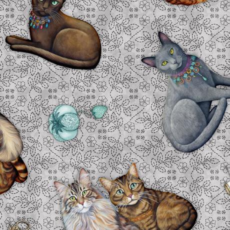 Quilt Room Kitties- Cat Toss Gray