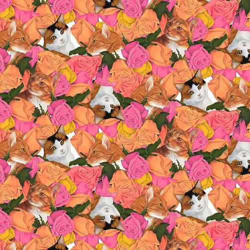 Whiskers Among Petals - Cats & Roses Pink